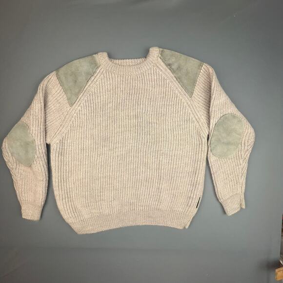 Woolovers Mens Wool Crewneck Sweater L Suede Trim Elbow Patch Country Knit - Picture 1 of 8